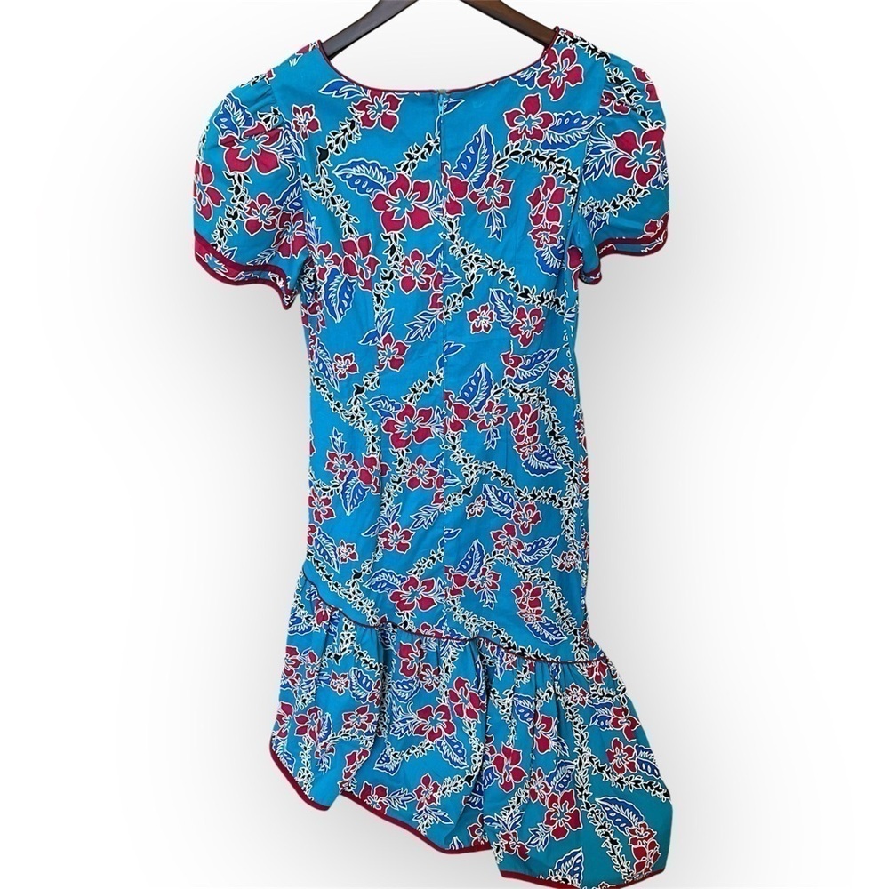 Hilo Hattie Hawaiian midi/maxi dress, turquoise and red, tropical print sz 14 - Picture 3 of 13